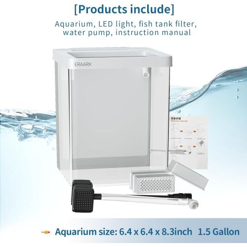 Smart Aquarium Kit - 1.5 Gallon Betta Fish Tank with Self-Cleaning, LED Light, Water Pump Starter Kit