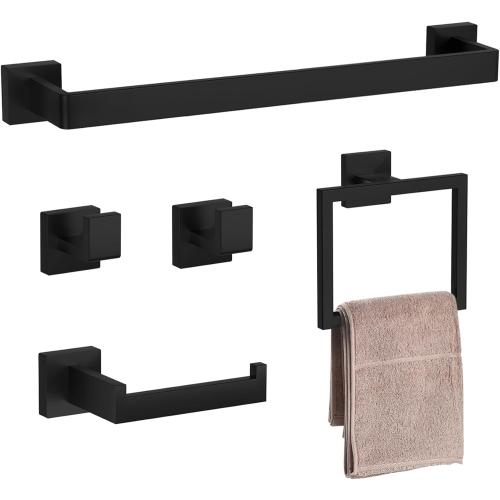 5-Pieces Matte Black Bathroom Accessories Set, 23.6 Inch Bath Towel Bar Set, SUS 304 Stainless Steel Bathroom Hardware Set, Towel Racks for Bathroom Wall Mounted.