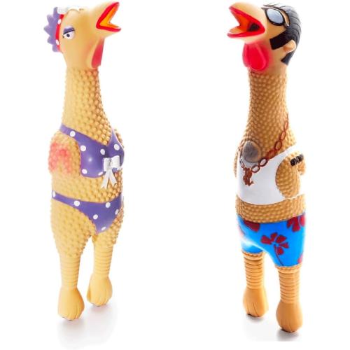 PUREPET 12 Inch Large Rubber Chicken Dog and Pet Toy Classic Henrietta or Earl in Beach Wear Latex Squawkers (12 Inch Earl)