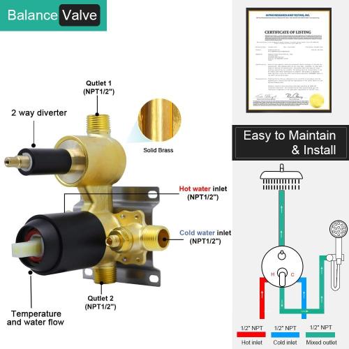 Matte-Black Vintage Shower-Faucet Sets, Antique Brass Shower System, Wall Mounted, 9 Rain Head and Handheld Spray, 2 Way Diverter Rough in Valve with Trim Kit