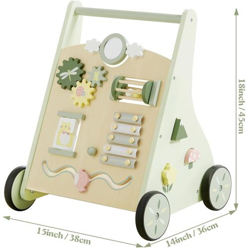 Beright Wooden Baby Walker Push and Pull Learning Activity Walker Kids’ Activity Toy Multiple Activities Center Develops Motor Skills & Stimulates Creativity(Green)