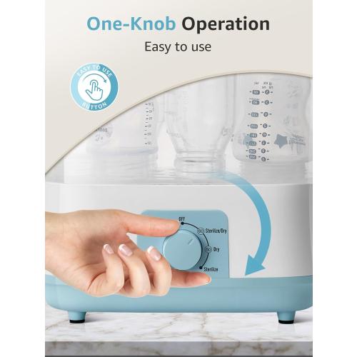 GROWNSY Bottle Sterilizer and Dryer, Electric Steam Baby Bottle Sterilizer, Bottle Sanitizer for Baby Bottles & Pacifiers, Breast Pump Parts Blue