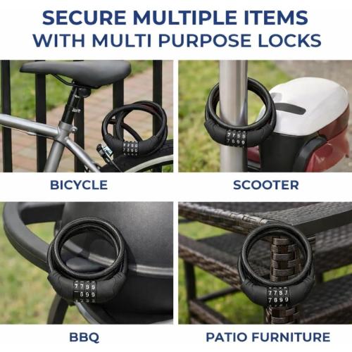 2 Pack Bike Lock Cable 4 Ft Resettable Combination Bicycle Lock 10mm Steel for Bikes Scooters Gates Outdoor Use Black