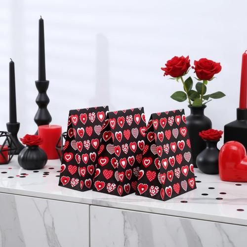 SUNCOLOR 30 Pack Red Heart Party Favor Bags Goodie Bags for Kids Class Party Gift Bags/Valentines Day/Mother's day