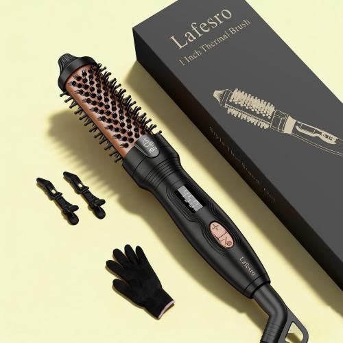 Thermal Brush, MINI & Tiny 1 Inch Ionic Heated Round Brush for Smooth Style, Tourmaline Ceramic Cepillo para Pelo for Short to Medium Hair, Adjustable Temperature, Dual Voltage, Compact-Size