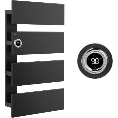 P&Bhusri Electric Heated Towel Rack, Black Towel Warmer with Adjustable Temperature (98–149°F) and Timer (1-24h, On), Fast Heating and Drying for Bathroom, Memory & Remote Control Compatible