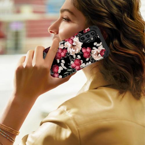 PIXIU Unique Flower Pattern Compatible with Samsung Galaxy A15 5G case, Heavy Duty Dual Layer Shockproof Full-Body Protective Sturdy Hybrid Cute Rugged Case for Women,Girls,Kids-Rose Floral
