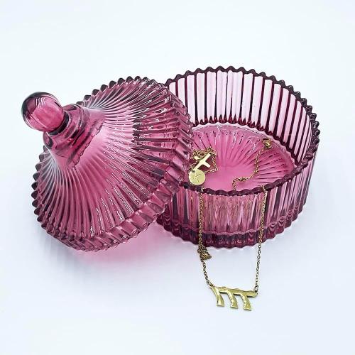 Colorful Glass Jar With Lid,Candy Cookie Dish,Jewelry Box,Christmas Burgundy Decor,Decorative Jars(Purplish Red)