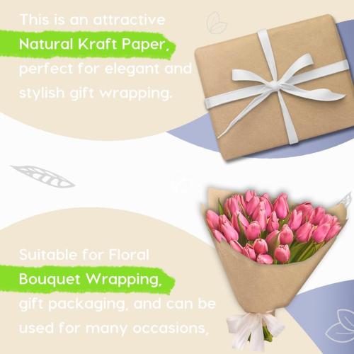 SMART&CASUAL 36 x 1,500 (125') Brown Kraft Craft Paper Roll for Gift Wrapping Bulletin Board Bouquet Flower Art Packing Parcel Table Covering 70GSM 50LB (Brown, 36 x 125')