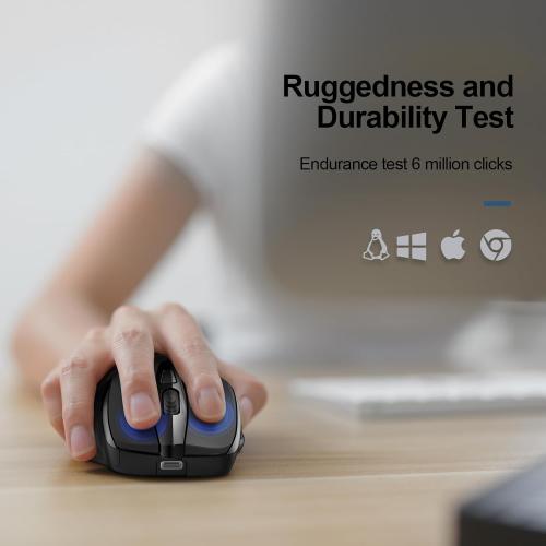 TECKNET Wireless Mouse Rechargeable, 2.4G USB-A Silent Mouse, Quiet Click, 6 Adjustable 4800 DPI, Cordless Computer Mice, Ergonomic Mice for Laptop, 6 Buttons for Chromebook, Ergo Grip - Black