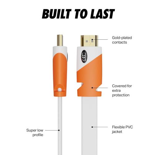 White 25Ft Flat Cable HDMI - 2.0 - High Speed HDMI Flat Wire, by Ultra Clarity - CL3 Rated - Audio Return Channel (ARC) 4K Ultra HD 2160p / Bandwidth up to 18Gbps / 3D HD 2 X 1080p Ready (25 feet 1-Pack)
