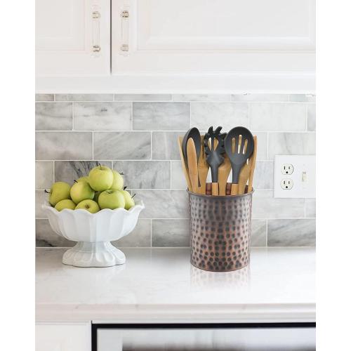 Monarch Abode Kitchen Utensil Holder – Hand Hammered Metal Antique Copper Utensil Holder, Decorative Utensil Crock for Kitchen Counter, Cooking Tool and Spatula Holder for Countertop, Caddy Organizer