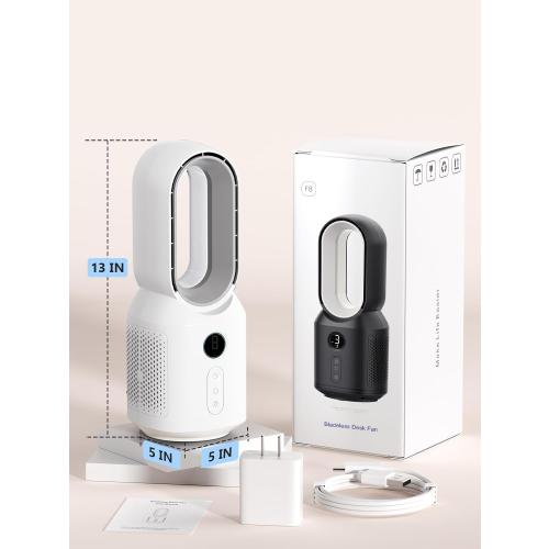 let'me 13 Inch Desk Fan, Bladeless Table Fan, 106° Oscillating Fan Touch Control with 3 Speeds and Night Light, Small Quiet Desk Fan for Personal, Office, Nightstand