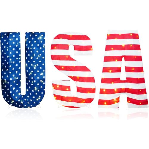 USA 250th Anniversary Light Up Letters, 108 LED Patriotic Yard Decorations, 2.36 FT Outdoor Lighted USA Sign for America 250 Celebration, 4th of July Front Yard Lawn Garden Porch Decor