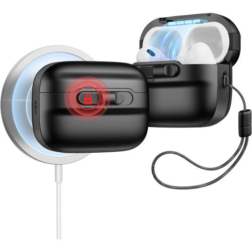 ESR for AirPods Pro Case (2023/2022/2019, 2nd/1st Gen), Compatible with Airpods Pro 2 (USB-C/Lightning Cable), MagSafe Ready, Magnetic Lid Lock, Full Drop Protection Cover with Lanyard, Black