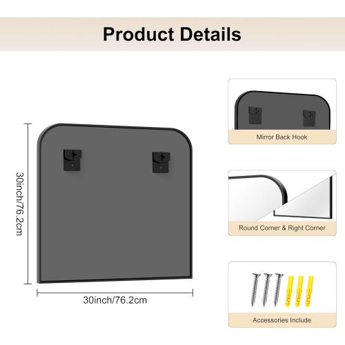 Bathroom Mirror, 30x30 inch Black Rectangle Wall Mounted Mirror with Thin Frame, Bathroom Vanity Mirrors for Over Sink, Entryway, Living Room, Bedroom