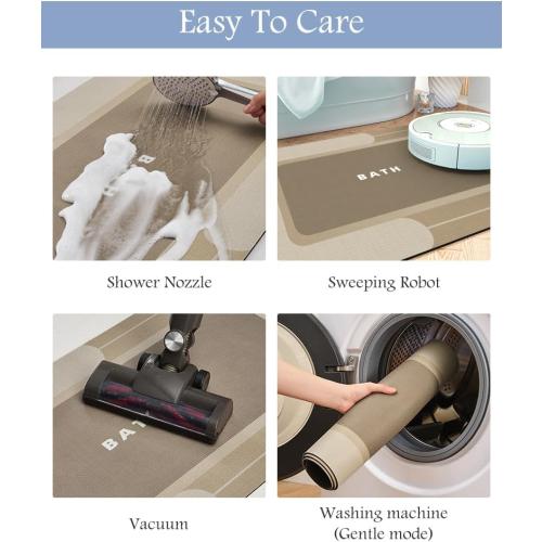 MontVoo-Bath Mat Rug Long Non Slip Super Absorbent Bathroom Runner Stain Resistant Quick Dry Thin Bathroom Mat Fit Under Door-24x70,Beige