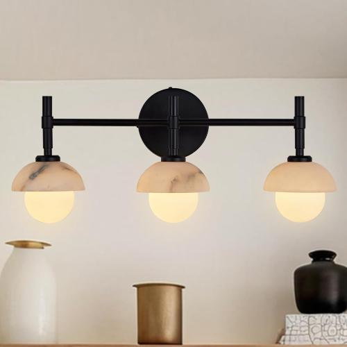 Mid-Century Modern Natural Alabaster Hand-Carved Wall Sconce, 3-Light Vanity Light Fixture Over Mirror with Alabaster Shade, Wall Light for Hallway, Bathroom ( SEE THE PICTURES FOR THE COLOR)