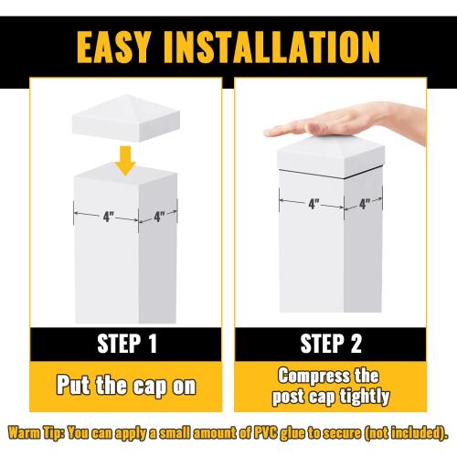 VIVIDA 4 x 4 Fence Post Caps, Pyramid PVC Vinyl Post Caps (Actual 4 x 4), Waterproof Deck Top Cover for Vinyl Fence, Lamp, Deck, Mailbox, White, 12 Pack