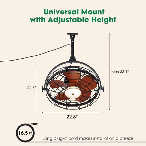 23 Waterproof Outdoor Ceiling Fan with Light, Outdoor Hanging Fan for Patio, 6-Speed & 3 CCT LED, Caged Ceiling Fan with Smart APP & Remote Control, Perfect for Gazebo, Pergola, Canopy