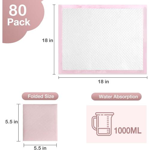 23..Count Disposable Baby Changing Pads, 18”x18” Pink – Super Absorbent Leakproof Quick-Drying, Soft Skin-Friendly Disposable Underpads for Infants, Mess-Free Diaper Changes at Home or On-The-Go