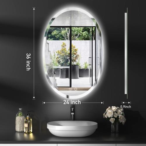 Size 36 x 24 Inch LED Oval Mirror,Wall Mounted Backlit Beveled Bathroom Mirror, Dimmable Lighted Vanity Mirror with Lights,Anti-Fog,CRI 90 , IP54 Waterproof