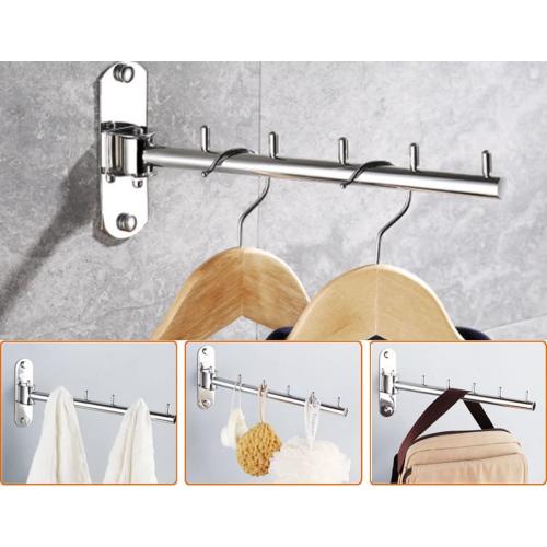 Clothes Hanger Rack Swing Arm, Folding Clothes Hanger Wall Mounted Space Saving Drying Rack, Stainless Steel 304 Laundry Room Valet Hook Holder, Foldable Hanging Hook Rod (Silver)