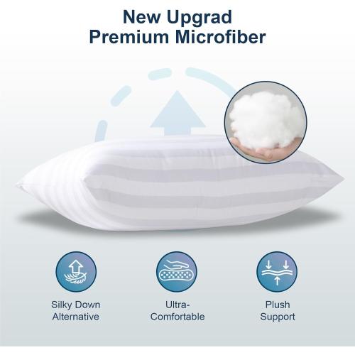 LAVANCE Pillows Queen Size Set of 2 Hotel Collection Pillows 3D Down Alternative Fiber Filling Soft Bed Pillows for Back, Stomach or Side Sleepers-1.2 White Striped, 20x28