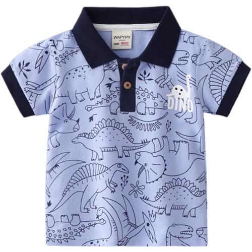 Size 100/56 Irsutey Boy Baby Toddler Short Sleeve Polo T-Shirt Striped Cartoon Print Lapel Cute Comfy Cotton Button V Neck Shirts