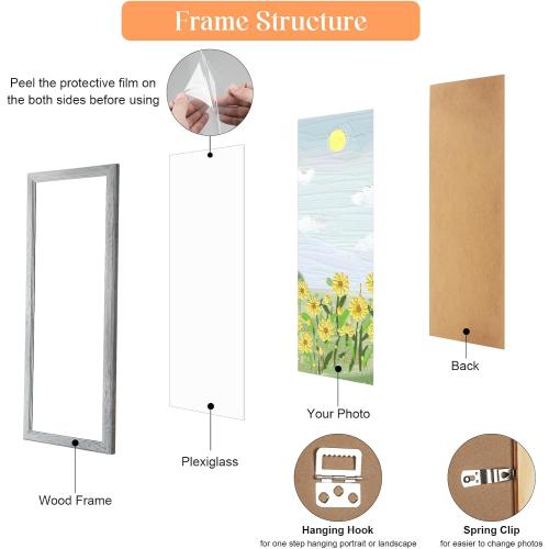 10x30 Wood Frame Gray, Rustic Natural Grey Wooden 30x10in Poster Picture Frame, Distressed 10 x 30inch Woodgrain Gallery Photo Frame with HD Plexiglass, Horizontal Vertical Wall Mounting Display 1pcs