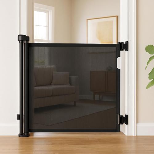 Retractable Baby Gate – 35 Tall, 55 Wide Mesh Safety Gate for Dogs & Babies, Indoor/Outdoor Use for Stairs, Doorways, Hallways, Deck & Porch – Easy One-Handed Wall Mount Design
