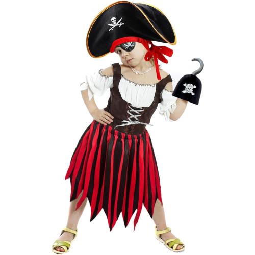 MEDIUM 5Pcs Pirate Costume Kids,Girls Pirate Costumes Halloween Pirate Dress Up Pirate Accessories for Kids Gift