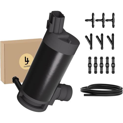 Windshield Washer Pump Replacement for 1997-2014 Ford F150, 2001-2007 Escape, Washer Fluid Pump with 1x2M Hose & 11 Connectors - Replaces OEM 7L8Z-17664-A F6SZ-17664-A F6SU17664DA