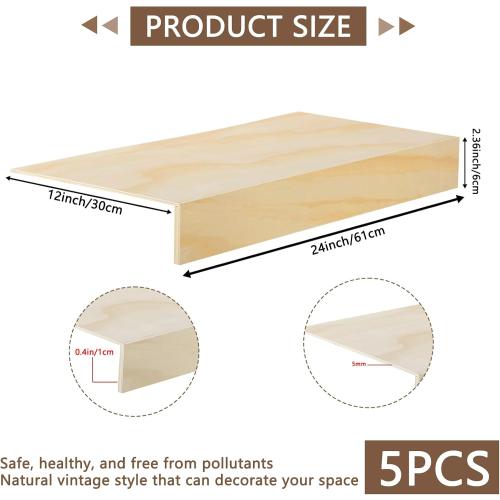 5 Pack Wooden Shelf Covers 24 x 12 Inch,Wire Rack Covers for Pantry Wood Shelf Liners-0.25 inch Thick,Weight Removable Wood Shelf Covering for Closet Kitchen Pantry Bathroom Office