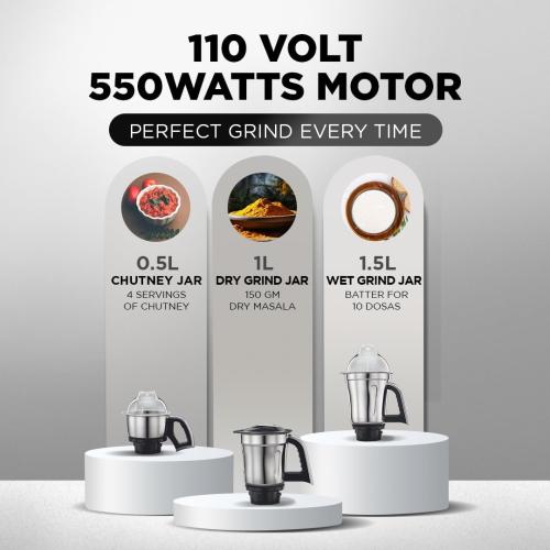 Preethi Steele Mixer Grinder with Turbo Vent and Improved Couplers