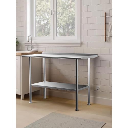 All-Stainless Steel Prep Table, 24 X 48 Inches, with Rounded-Corner Backsplash and Adjustable Undershelf, Heavy-Duty for Outdoor Use,Restaurants,Hotels,Workshops,Kitchens,Gardens, and Garages
