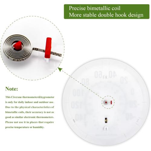 White 13.25 Circrane 13.25 Inch Round Thermometer with Hygrometer, Large Indoor Wall Patio Bimetal Weather Thermometer, No Battery Required, White
