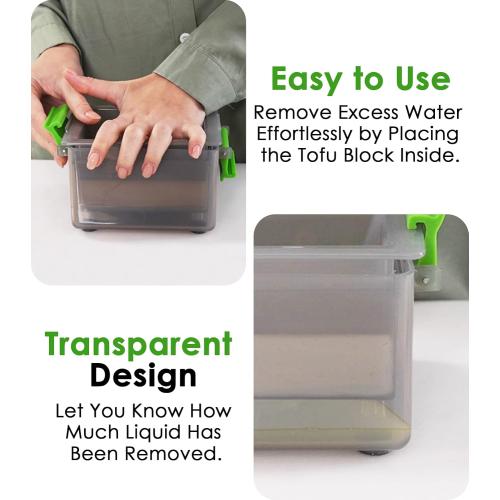 Tofu Press Dishwasher Safe - Easily Removes Water in 10-20 Minutes, Up to 3X More Efficient Tofu Pressing, BPA Free with Drip Tray - Enhanced Tofu Taste, Includes Tofu Cookbook