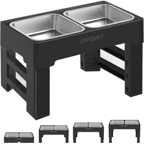 URPOWER Elevated Dog Bowls 4 Height Adjustable Raised Stand with 2 Large Stainless Steel Dog Food and Water Bowl for Small, Medium, Large Dogs and Pets