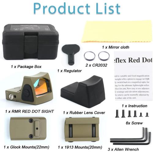 Tactical RMR Red Dot Sight, 3.25MOA Picatinny Mount Adjustable Reflex Sight, 20mm Rail Mount Shunting Red Dot Adjustable-Brightness Scope for Pistol Handgun