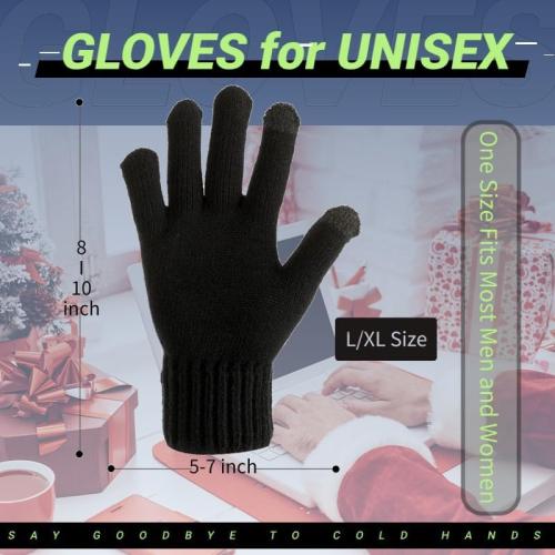 Black Lightweight Winter USB Electric Heated Gloves for Men Women-Touch Screen Thermal Hand Warming Black Knit Gloves
