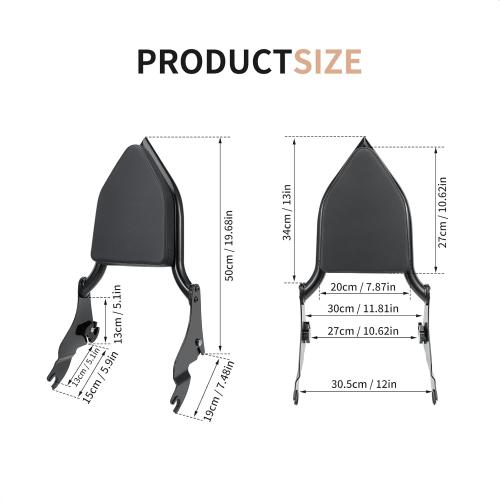 BLACK 24 Inches tall Detachable Sissy Bar Backrest Passenger Backrest Compatible with Harley Touring Street Glide Road Glide Road King Electra Glide 2009-2025 (Black)