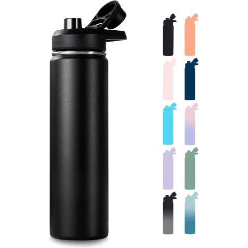 24 oz Insulated Water Bottle with Handle, 304 Stainless Steel Water Bottles with Wide Mouth, Double Wall Vacuum Sports Water Bottle, BPA Free, Keep Cold and Hot, Black | with Handle, Water Bottles, Wide Mouth, Double Wall Vacuum, Sports Water Bottle, BPA