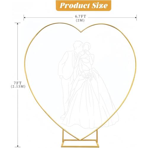 6.6 FT Wedding Arch Backdrop Stand,Gold Metal Heart-Shape Balloon Arch Stand for Wedding,Ceremony,Baby Shower,Birthday Party Decoration (Gold, 6.6 * 6.6FT)
