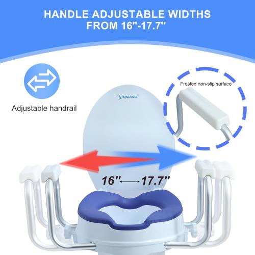 Toilet Seat Risers for Seniors,Adjustable Anti-Silp Handles & Thickened Cushion, Options for Elderly Handicap Medical Hip Replacement Surgery Lift,300 lbs, Easy Clean,Blue