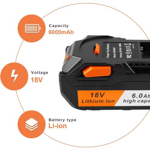Fancy Buying 6.0Ah Replacement for Ridgid 18V Battery R840083 R840084 R840085 R840086 R840087 R840095 R86092 AC840087P 18V Cordless Drill Tools Battery