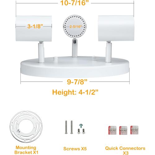 CLOUDY BAY 5CCT 3 Light Directional Ceiling Spotlight,Dimmable LED Track Light Heads,CRI90 ,2100Lm for Hallway Kitchen Art,White