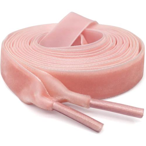 Pink Flat Wide Velvet Shoelaces: 2 Pairs 1.6CM Single Side Velvet Laces for Women