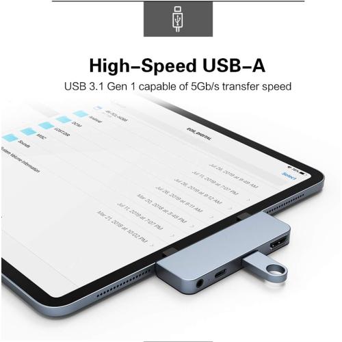 HyperDrive iPad Pro USB C Hub — 4-in-1 USBC Hub w/ 4K30Hz HDMI, USB-C 5Gbps 60W PD, USB-A 5Gbps, 3.5mm Audio Jack — Form-Fitting, Aluminum iPad Docking Station Compatible w/Air & Mini (Space Gray)