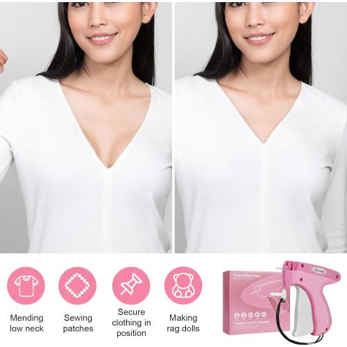Stitch Gun for Clothes Stitchy Tagging Gun for Clothing Stitchy Quick Clothing Fixer -Includes 1,000 Black Fasteners & 1,000 White Fasteners & 6 Needles(hotpink White)